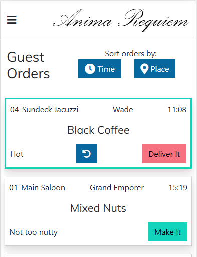 image of the staff guest orders page