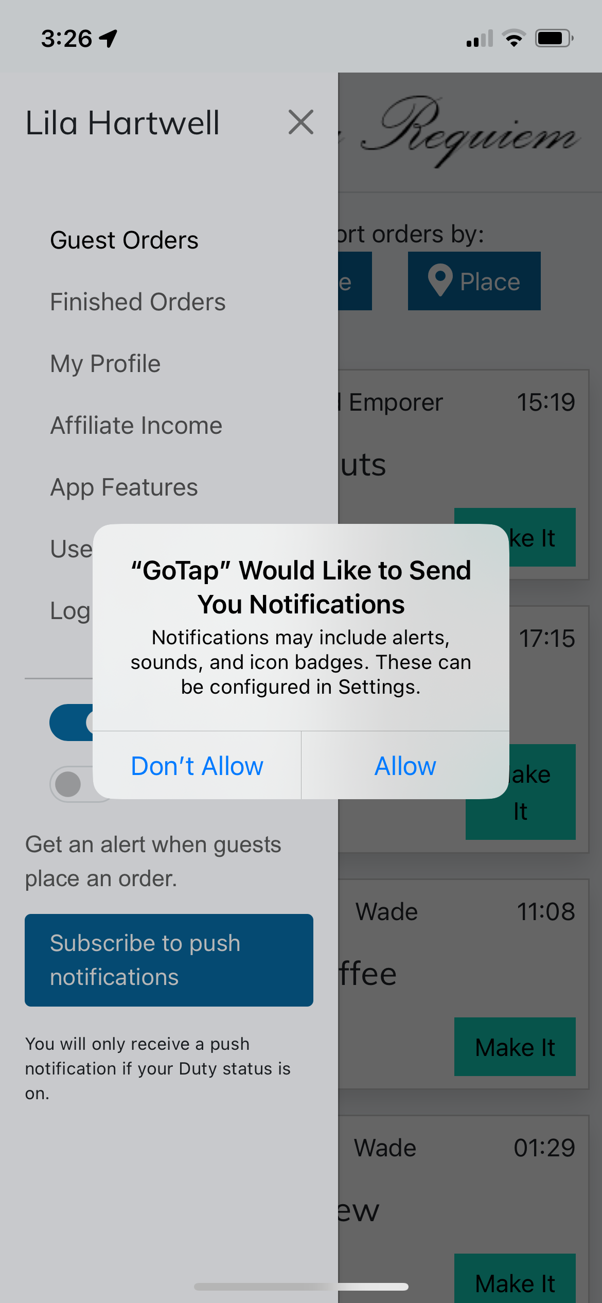 notifications allow alert